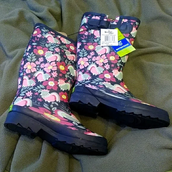 Western Chief Womens Waterproof Chicken Flower Boots - Picture 1 of 7